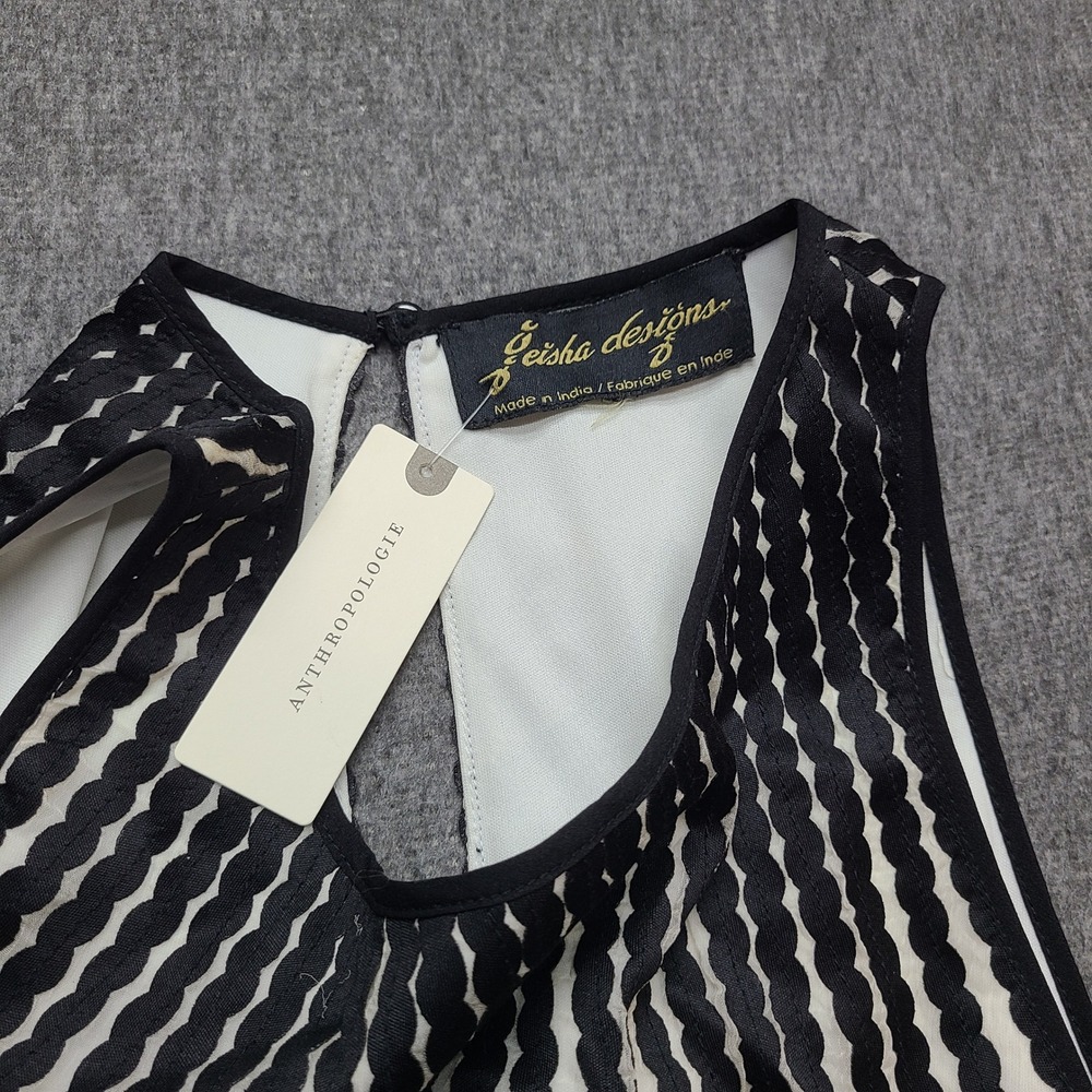 Geisha Designs Anthropologie Dress Womens 6 Black White NEW Wave Stripe Midi - Picture 5 of 10